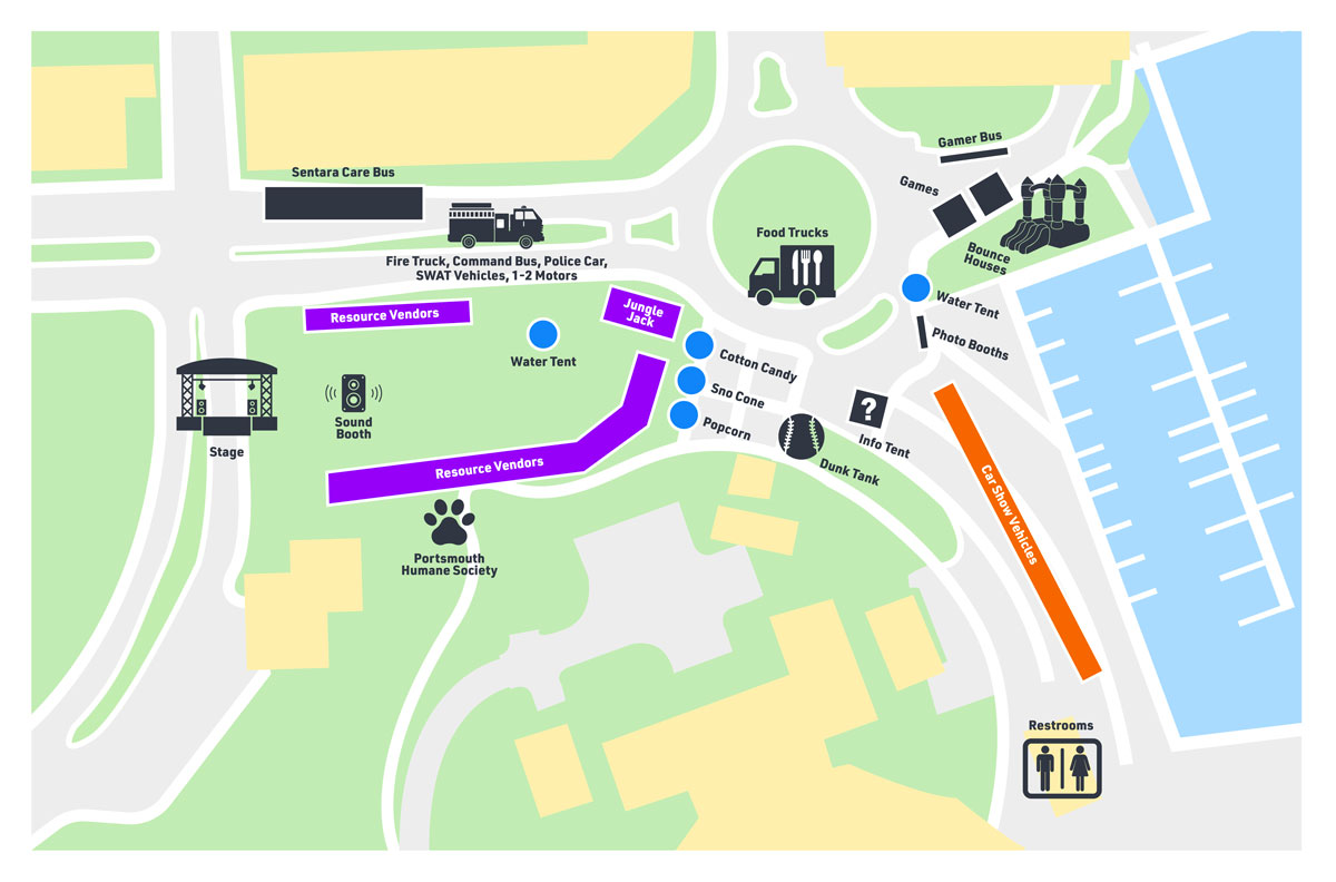 Map of the Portsmouth National Night Out main event.